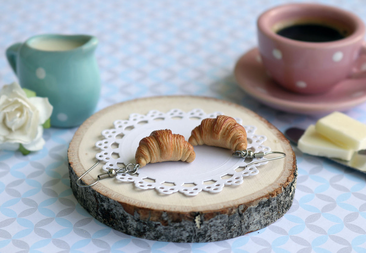 Handmade Croissant Earrings Sprinkled With Sugar