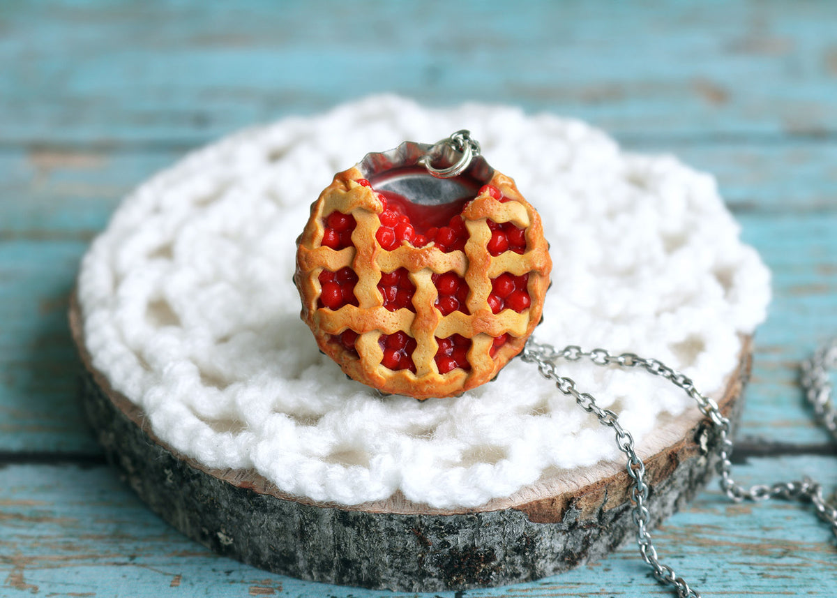 Polinacreations Handmade Jewelry Cherry Pie Pendant Cherry Pie Necklace,Miniature Food Jewelry Cherry Jewelry Red Necklace Cherry Necklace red jewelry red necklace Fake food jewelry mini food charm pie charm circle necklace red circle charm pastry jewelry pastry charm gift for her gift for woman bottle cap necklace berry jewelry