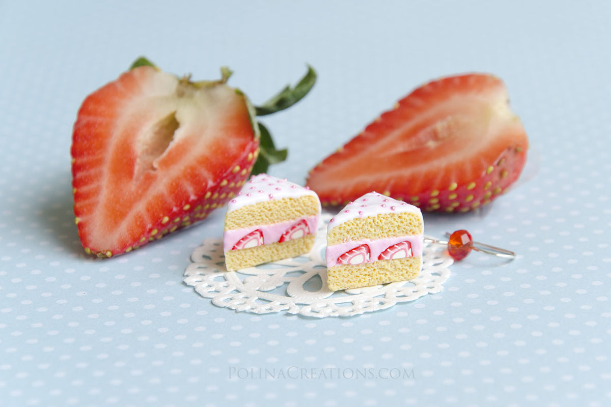 Polymer Clay Strawberry Layer Cake Handmade Earrings Fake Sweet Food Jewelry