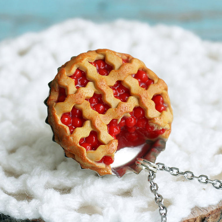 Polinacreations Handmade Jewelry Cherry Pie Pendant Cherry Pie Necklace,Miniature Food Jewelry Cherry Jewelry Red Necklace Cherry Necklace red jewelry red necklace Fake food jewelry mini food charm pie charm circle necklace red circle charm pastry jewelry pastry charm gift for her gift for woman bottle cap jewelry dessert charm