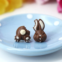 polinacreations Handmade Bitten Easter Chocolate Bunny Stud Earrings. Bunny earrings. Easter Jewelry. Easter bunny earrings, Easter Gift