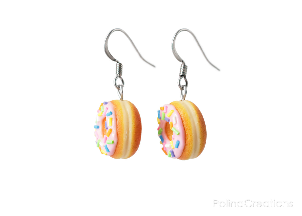 Handmade Pink Glazed Doughnut Dangle Earrings