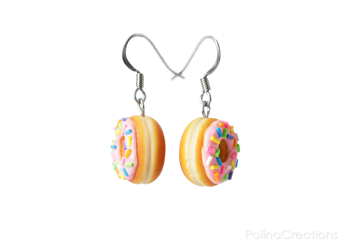 Handmade Pink Glazed Doughnut Dangle Earrings