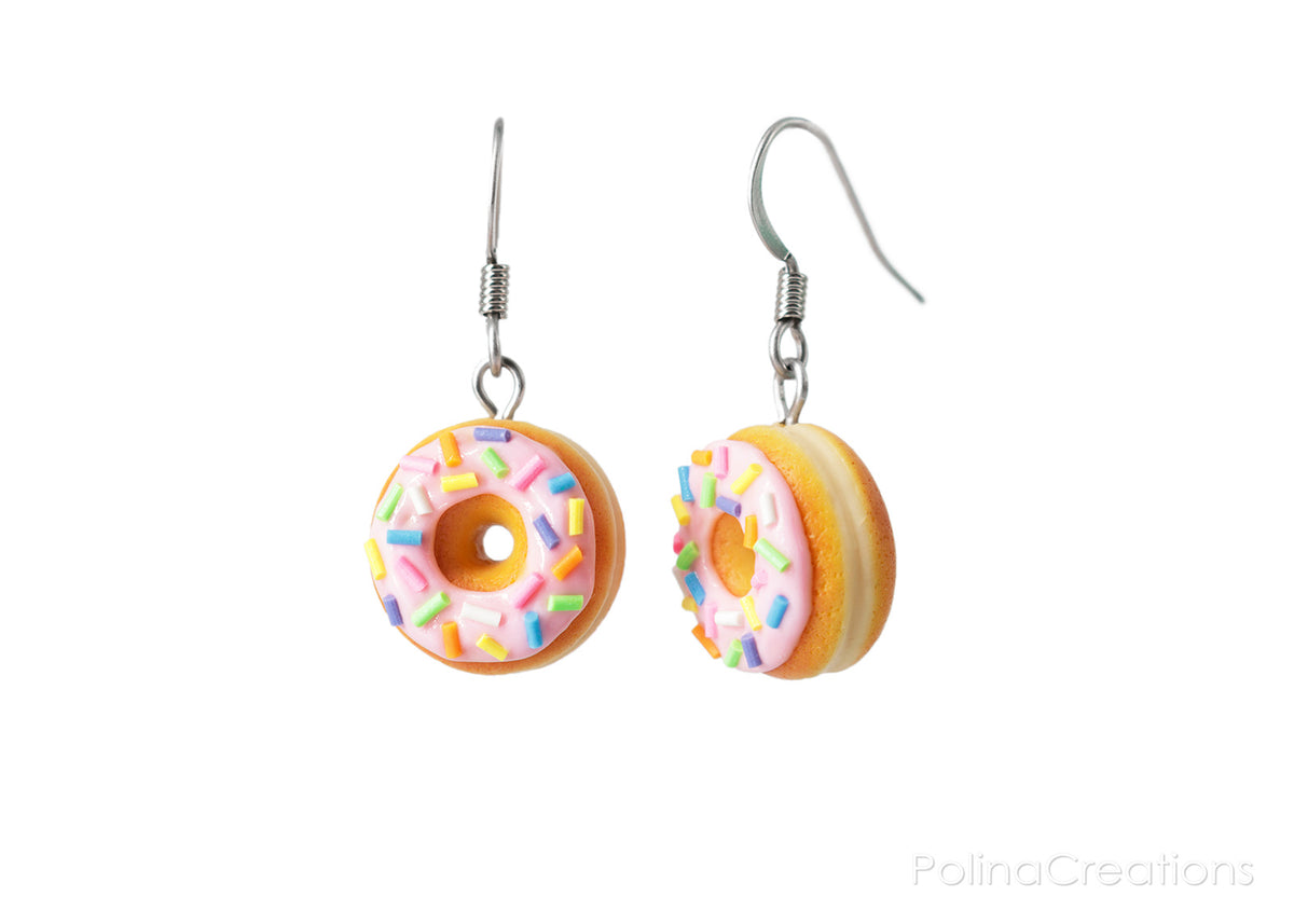 Handmade Pink Glazed Doughnut Dangle Earrings