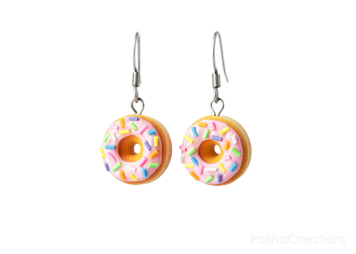 Handmade Pink Glazed Doughnut Dangle Earrings