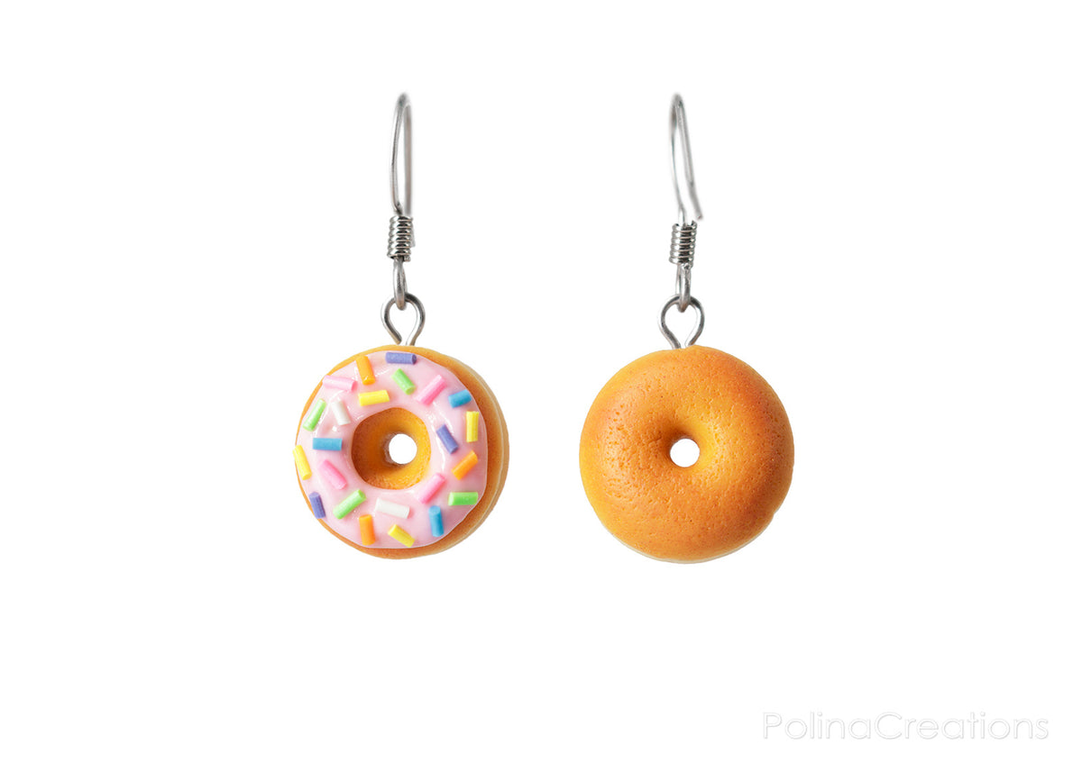 Handmade Pink Glazed Doughnut Dangle Earrings