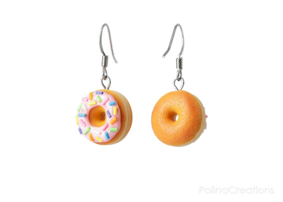 Handmade Pink Glazed Doughnut Dangle Earrings