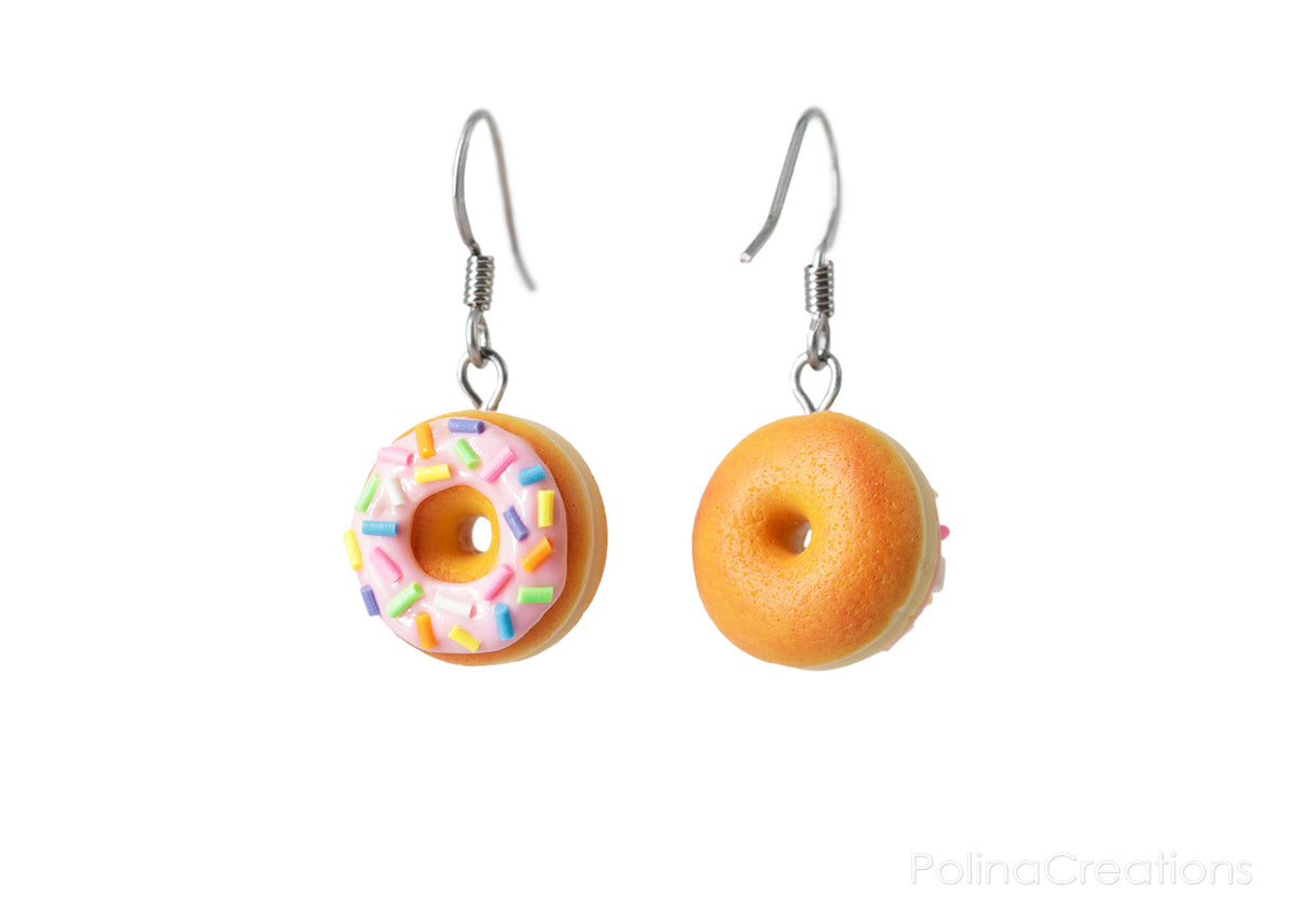 Handmade Pink Glazed Doughnut Dangle Earrings