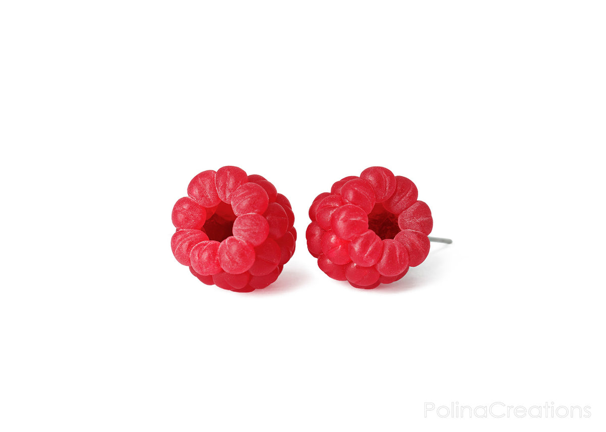 Polinacreations Raspberry Stud Earrings, Fruit Earrings, Berry jewelry Berry earrings Polymer clay Fake Food jewelry Garden jewelry Garden Gifts Fruit Jewelry Polina creations