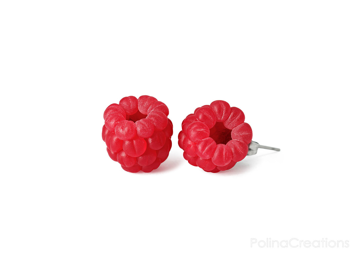 Polinacreations Raspberry Stud Earrings, Fruit Earrings, Berry jewelry Berry earrings Polymer clay Fake Food jewelry Garden jewelry Garden Gifts Fruit Jewelry Polina creations