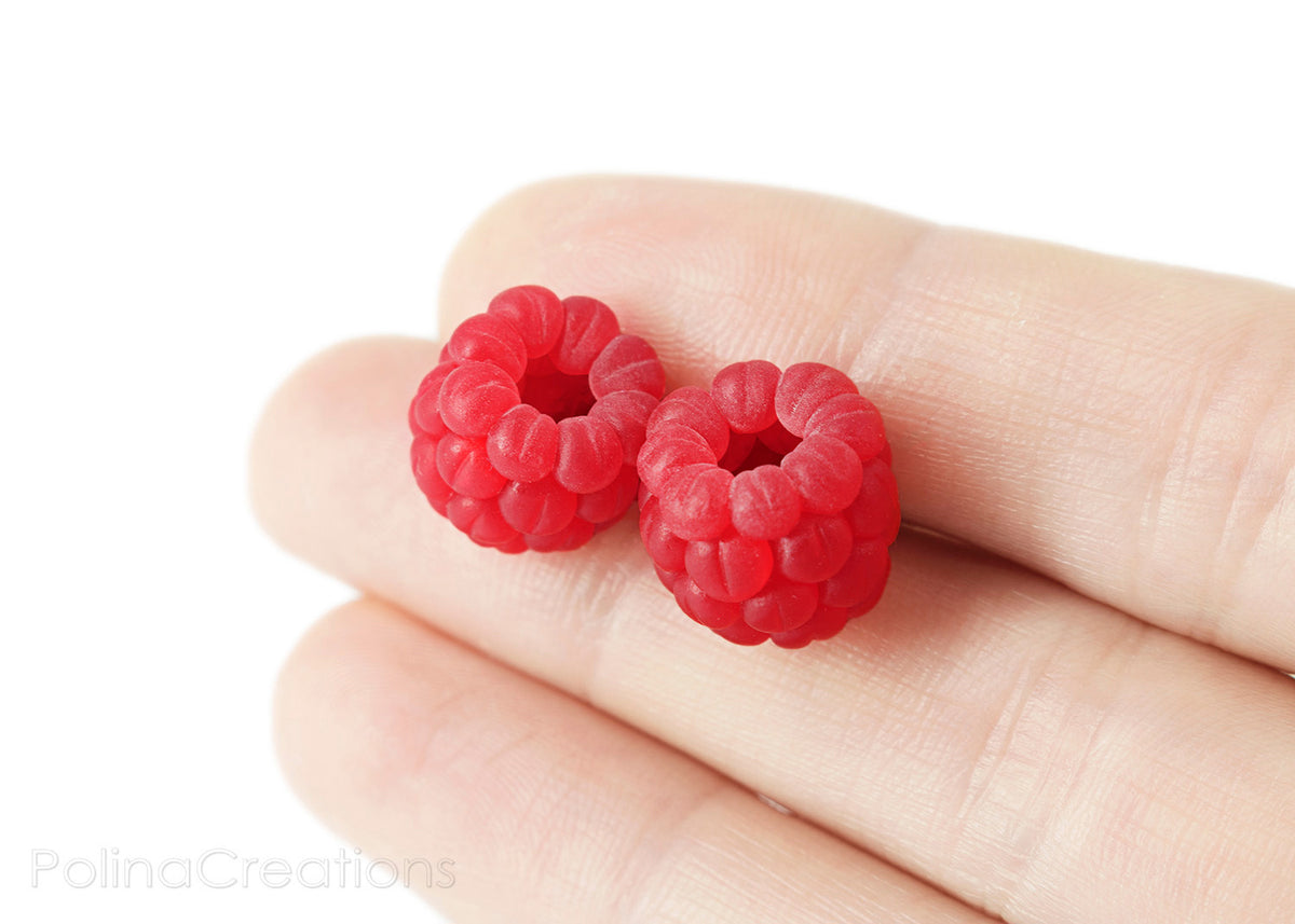 Polinacreations Raspberry Stud Earrings, Fruit Earrings, Berry jewelry Berry earrings Polymer clay Fake Food jewelry Garden jewelry Garden Gifts Fruit Jewelry Polina creations miniature food jewelry cute earrings