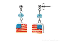 Handmade USA Flag Cake Stud Dangle Earrings, 4th of July Gift
