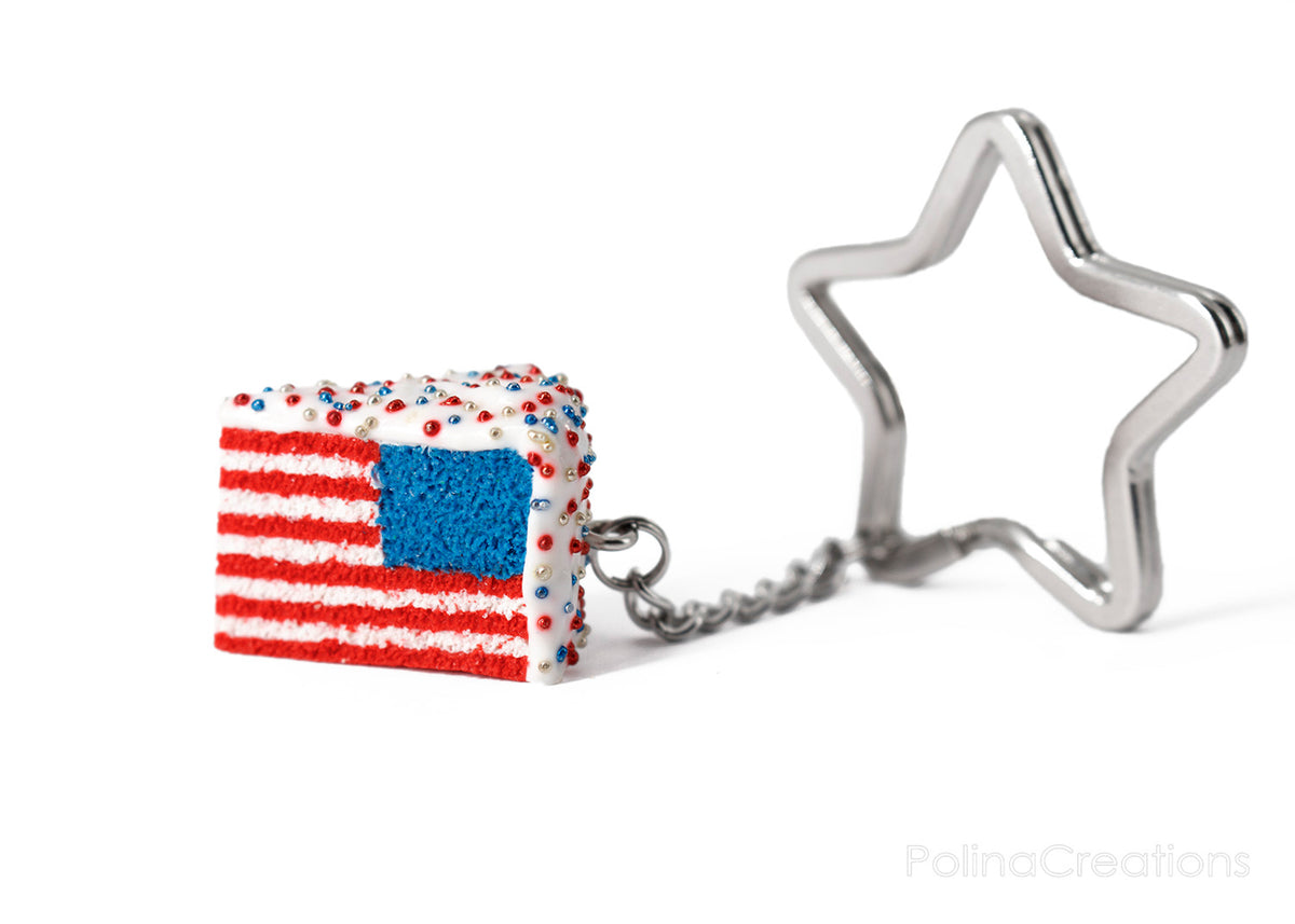 Handmade American Flag Cake Keychain, 4th of July Gift