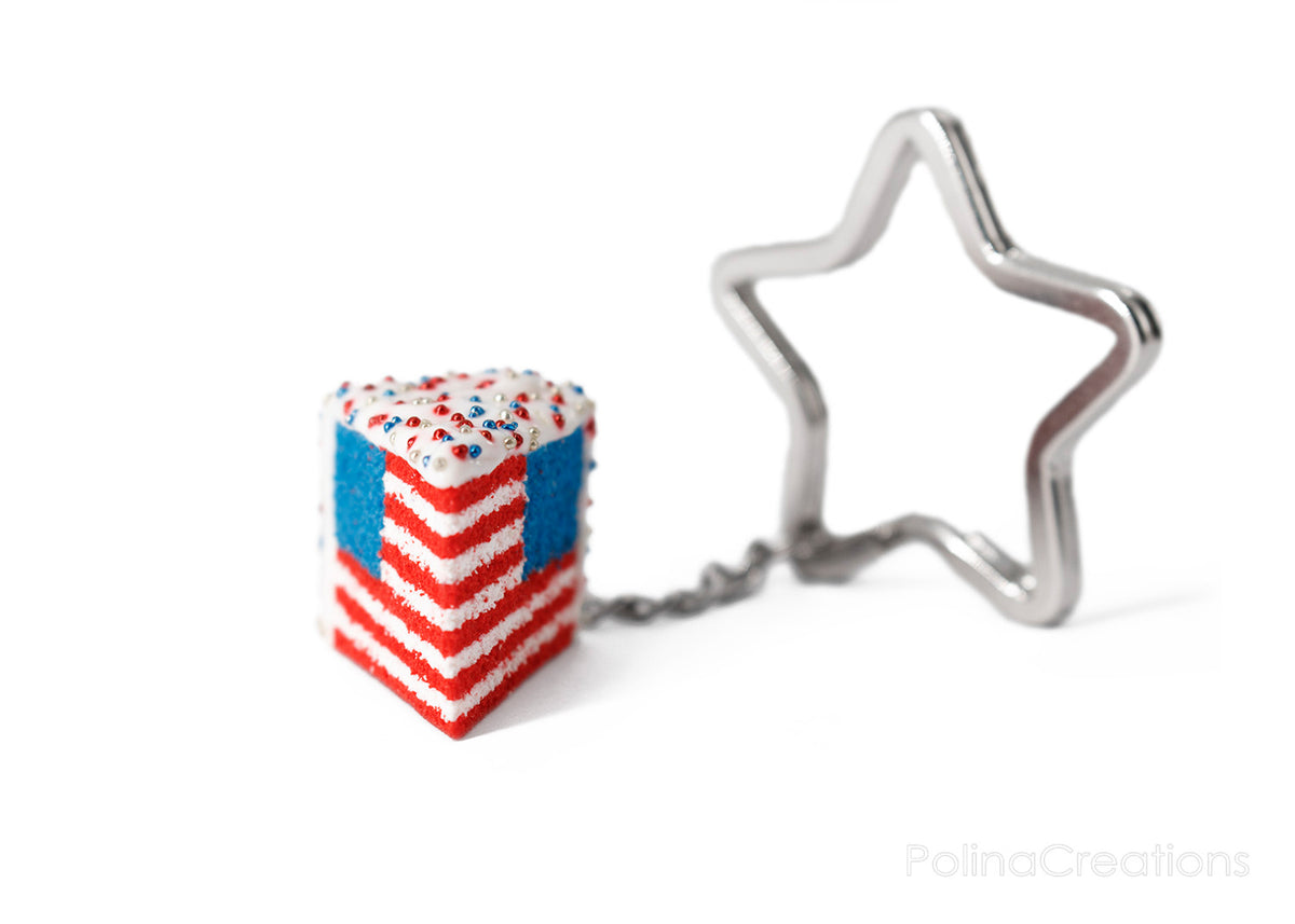 Handmade American Flag Cake Keychain, 4th of July Gift