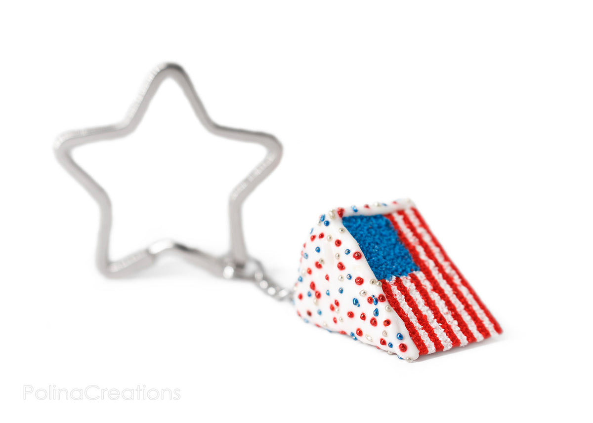 Handmade American Flag Cake Keychain, 4th of July Gift