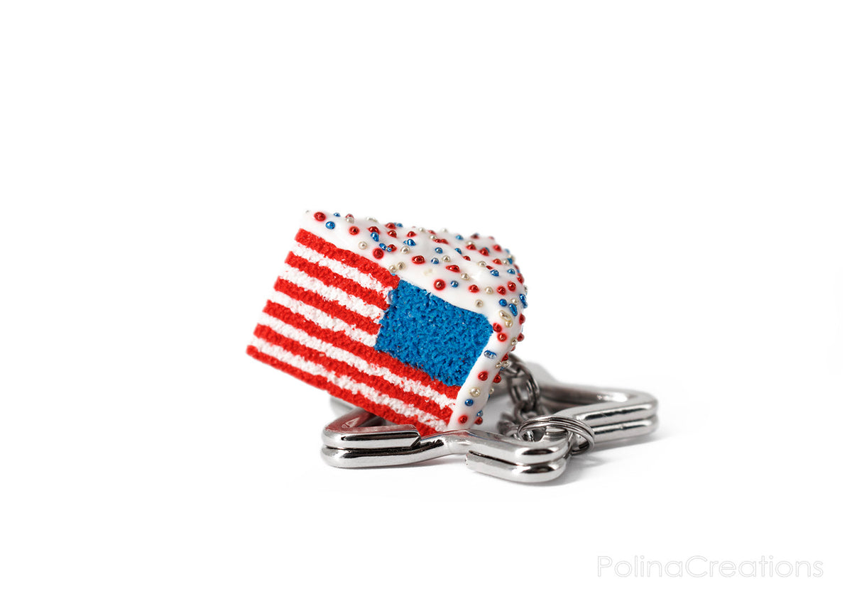 Handmade American Flag Cake Keychain, 4th of July Gift