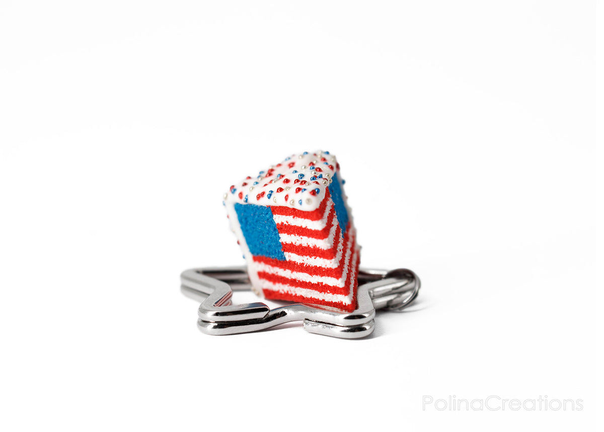 Handmade American Flag Cake Keychain, 4th of July Gift