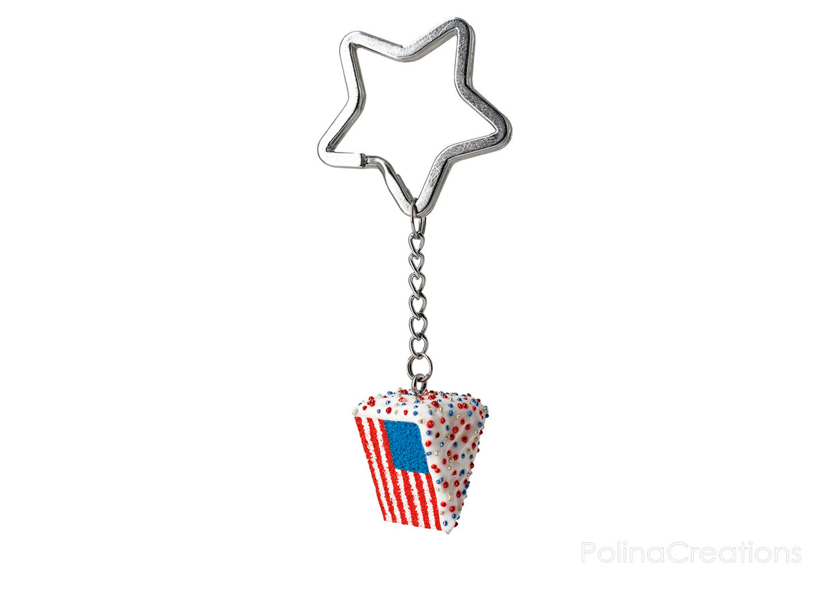 Handmade American Flag Cake Keychain, 4th of July Gift