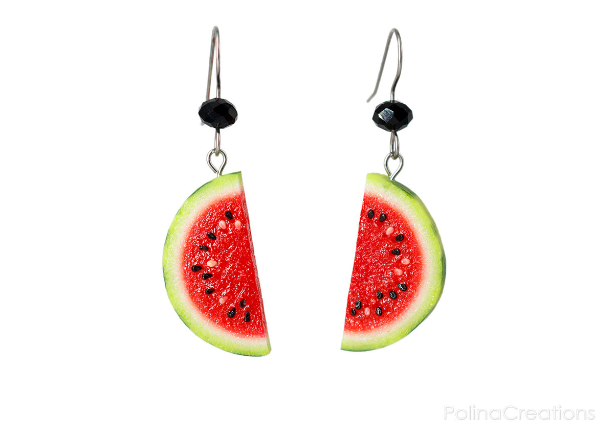 Handmade Watermelon Half Slice Earrings