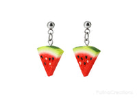 Handmade Watermelon Slice Stud Dangle Earrings