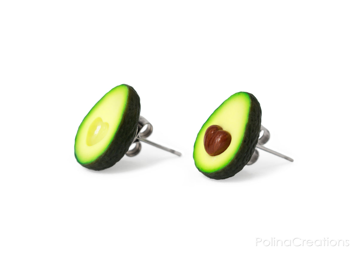 Polinacreations Avocado Heart Stud Earrings, BBF gift Fake Food Jewelry Fruit Earrings Polymer Clay Avocado Jewelry Love Heart Earrings Avocado Gift Summer Earrings