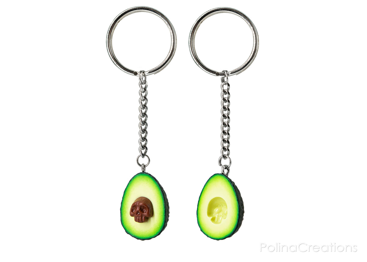 Handmade Avocado Skull Keychains, Halloween Gift