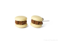 Handmade Beige & Chocolate Floral Macaron Stud Earrings