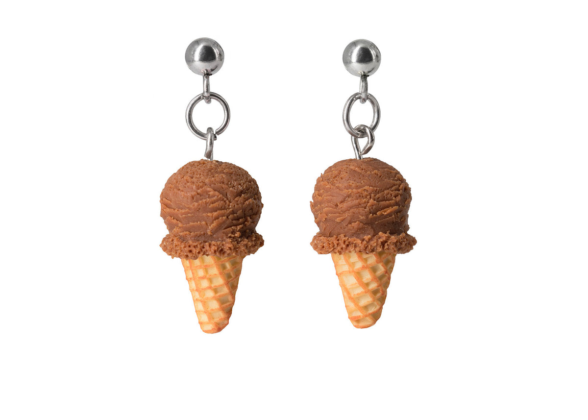 Handmade Chocolate Ice Cream Waffle Cone Dangle Stud Earrings. Ice Cream Jewelry Ice Cream Earrings Food earrings Cute earring Fun earrings polymer clay fake food jewelry