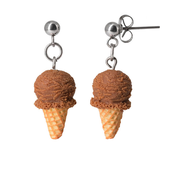 Polinacreations Handmade Chocolate Ice Cream Waffle Cone Dangle Stud Earrings. Ice Cream Jewelry Ice Cream Earrings Food earrings Cute earring Fun earrings