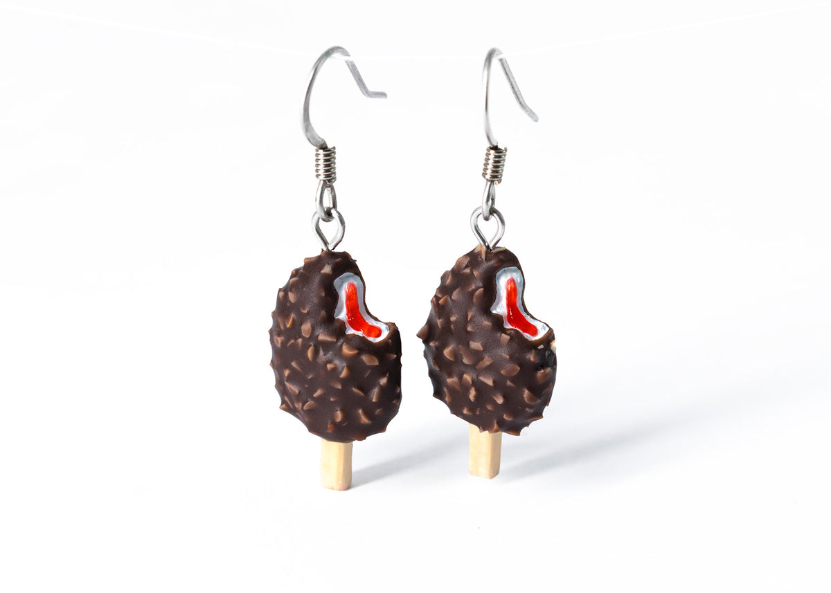 Handmade Chocolate & Nut Covered Vanilla Ice Cream Bar Earrings
