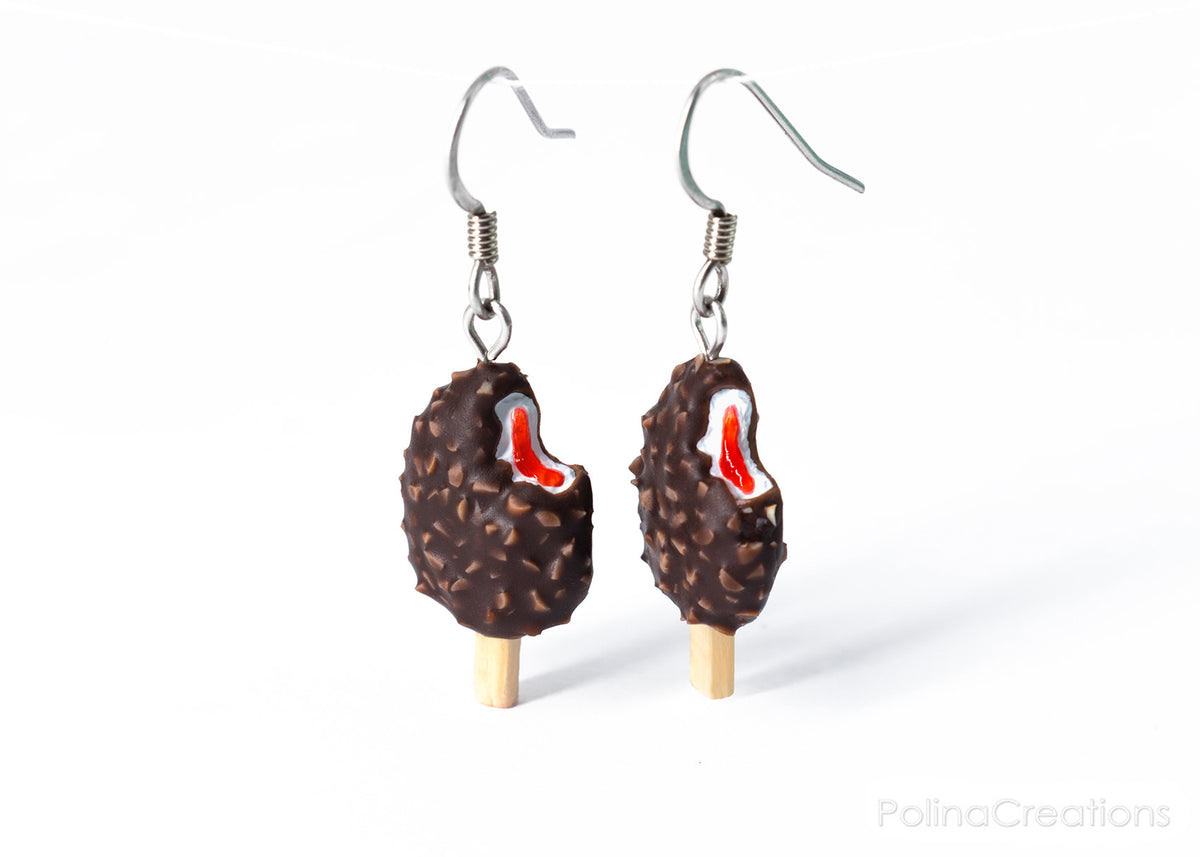Handmade Chocolate & Nut Covered Vanilla Ice Cream Bar Earrings