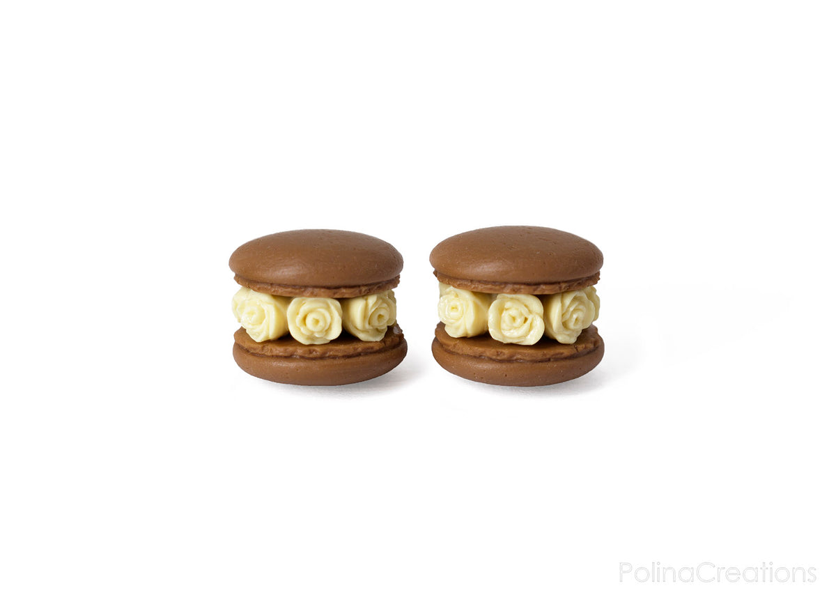 Handmade Chocolate Floral Macaron Stud Earrings