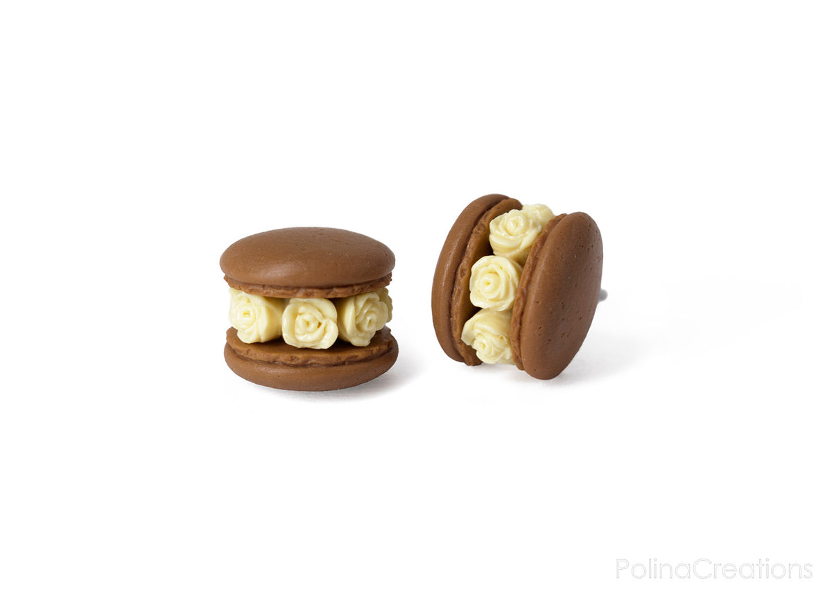 Handmade Chocolate Floral Macaron Stud Earrings