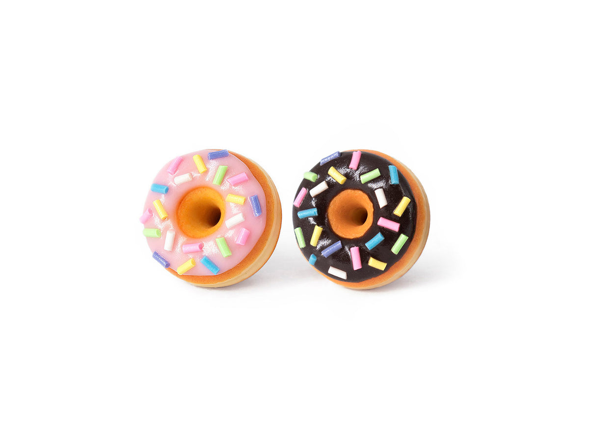PolinaCreations Handmade Jewelry Pink and Chocolate Doughnut Stud Earrings, Brown Donut Earrings Pink Donut Earrings Chocolate Earrings Fake Food Jewelry Polymer clay jewelry Asymmetrical earrings pink earrings chocolate earrings polina creations small cute earrings hypoallergenic jewelry miniature food jewelry