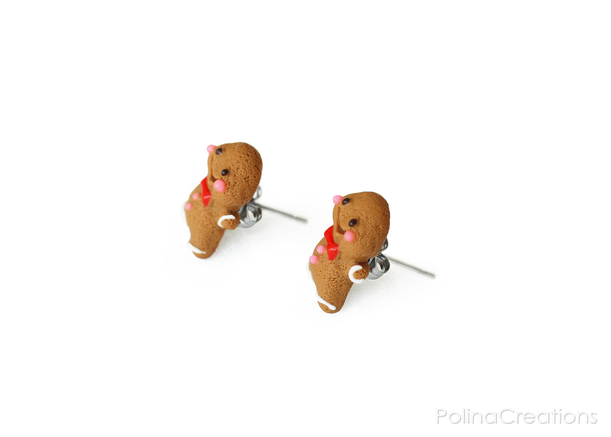 Polinacreations Handmade Christmas Gingerbread Man Cookie Earrings, Stud Earrings Smile Earrings, Christmas Earrings Holiday Jewelry PolinaCreations Fake food jewelry polymer clay jewelry miniature food jewelry bow tie earrings Xmas gift Christmas gift for her polina creations dessert small cute earrings present for women
