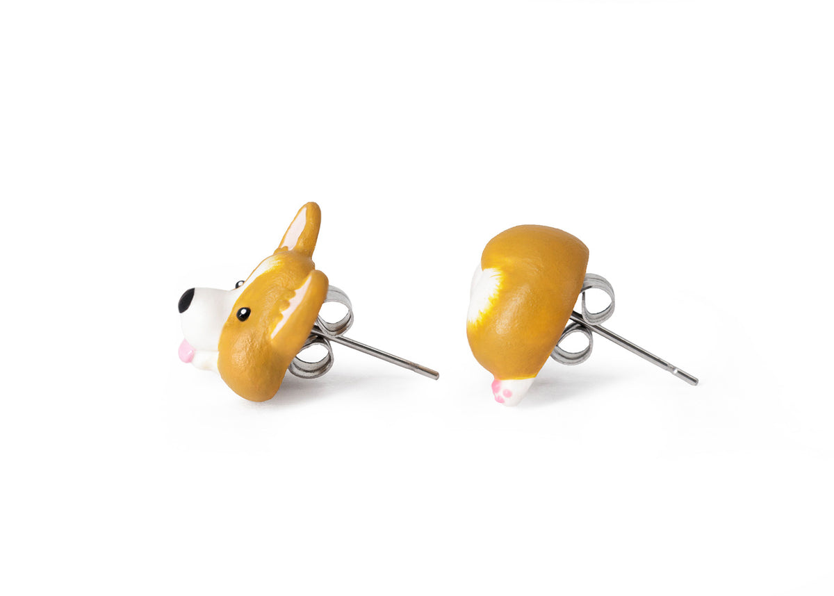 Handmade Corgi Dog Stud Earrings