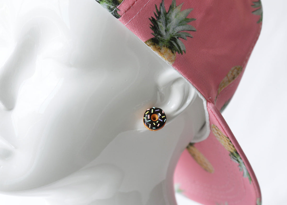 Handmade Jewelry Chocolate Glazed Doughnut Earrings With Sprinkles, Donut Earrings PolinaCreations Fake Food Jewelry Polymer clay Food Earrings mini food jewelry miniature food cute studs small earrings circle earrings sprinkle jewelry rainbow jewelry hypoallergenic jewelry polina creations jewellery chocolate earrings