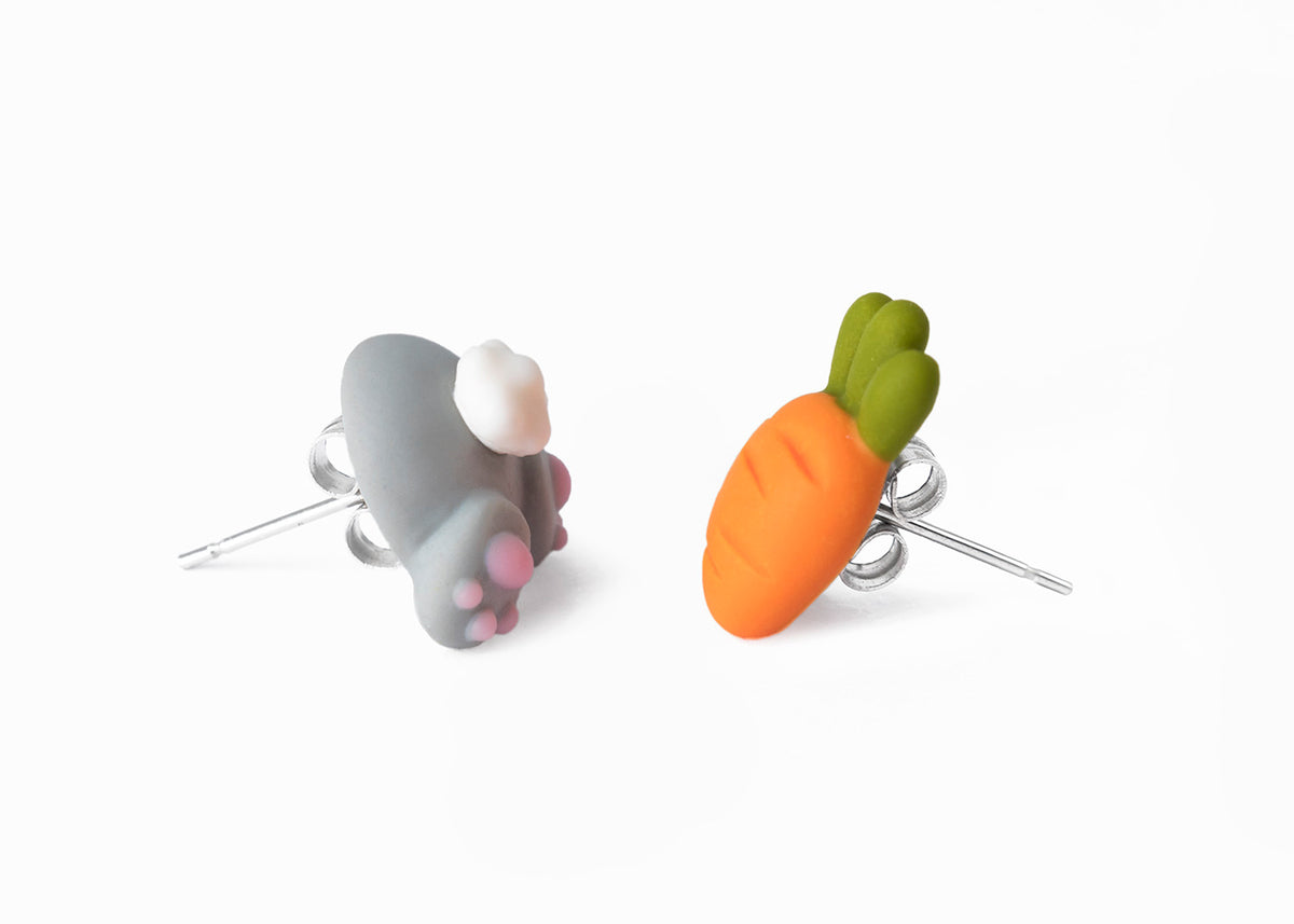Polinacreations Handmade Bunny Butt & Carrot Stud Earrings. Rabbit earrings. Carrot Earrings. Easter Jewelry Easter bunny earrings, Garden Jewelry Cute cute jewelry handmade earrings asymmetrical jewelry