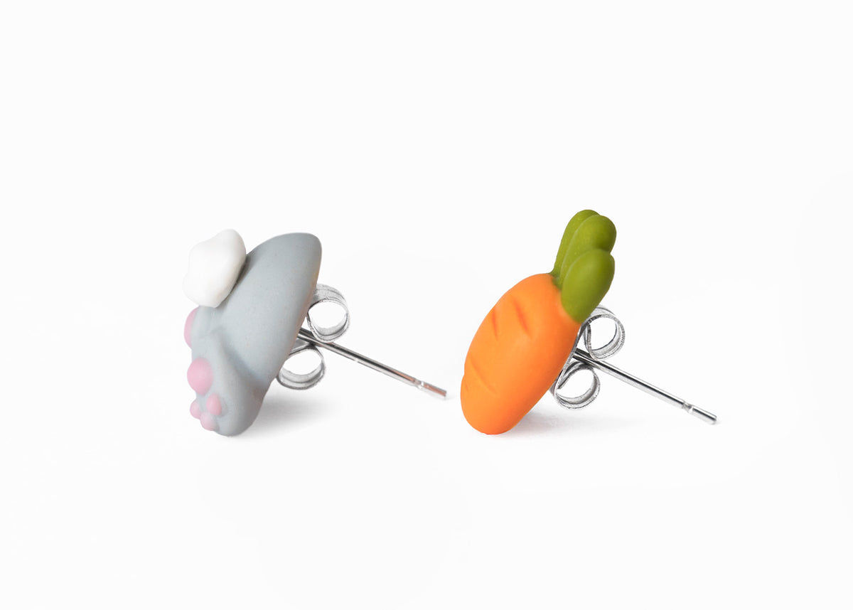 Polinacreations Handmade Bunny Butt & Carrot Stud Earrings. Rabbit earrings. Carrot Earrings. Easter Jewelry Easter bunny earrings, Garden Jewelry Cute cute jewelry handmade jewelry asymmetrical earrings