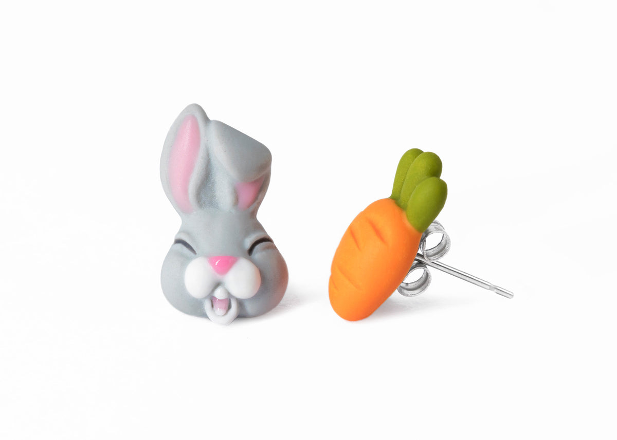 Handmade Bunny & Carrot Stud Earrings, Easter Gift