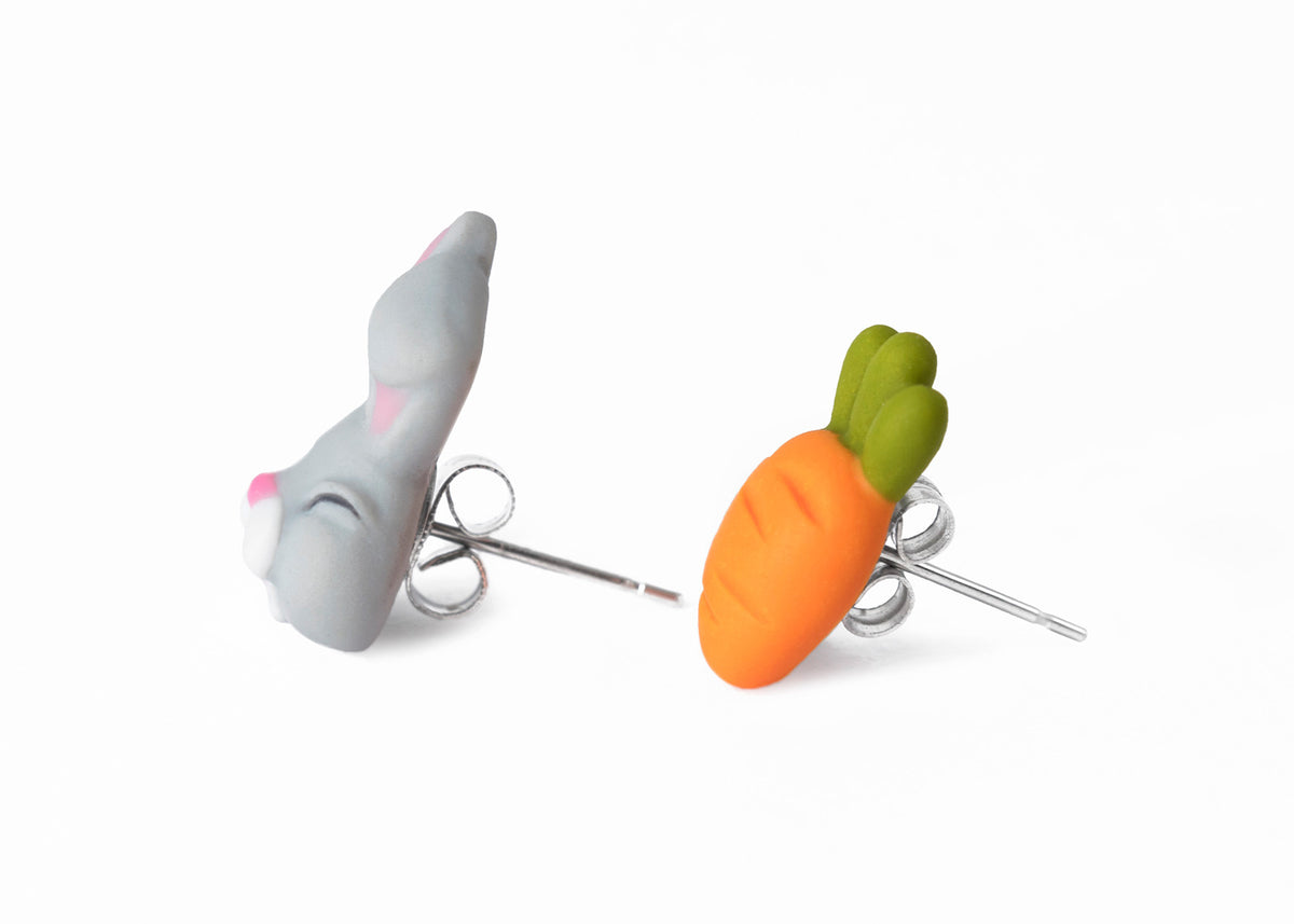 Handmade Bunny & Carrot Stud Earrings, Easter Gift