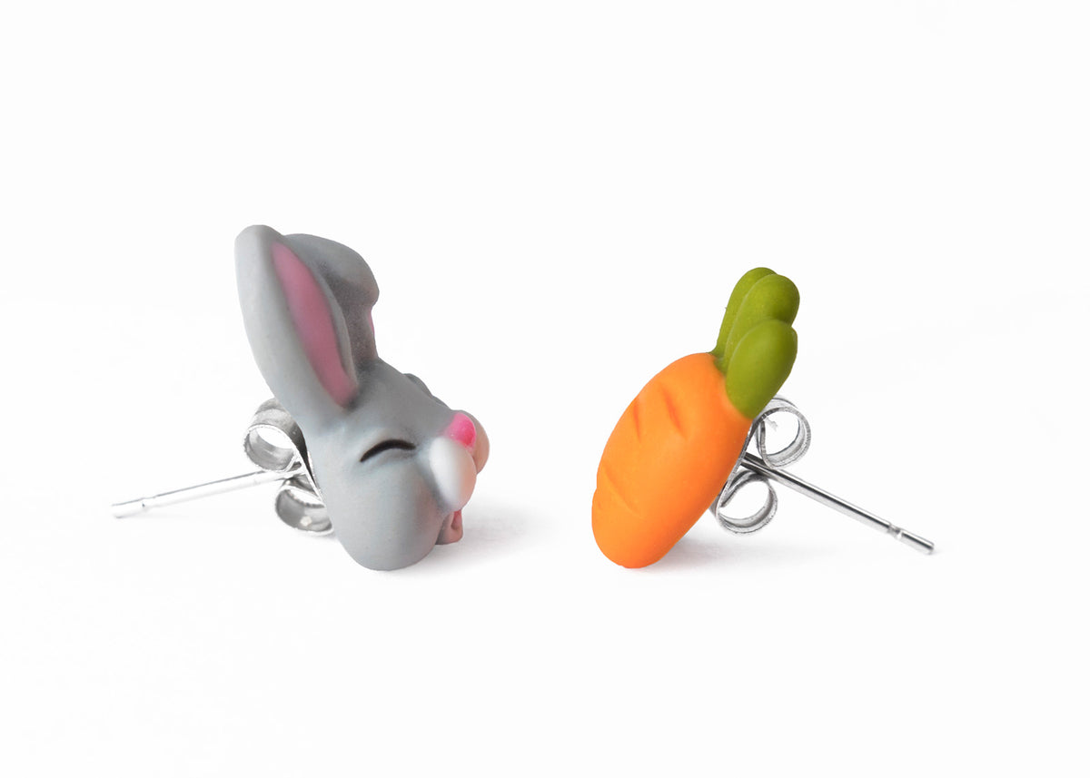 Handmade Bunny & Carrot Stud Earrings, Easter Gift
