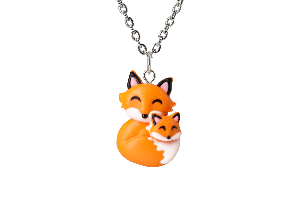 Handmade Mama Fox and Baby Necklace, Mothers Day Gift