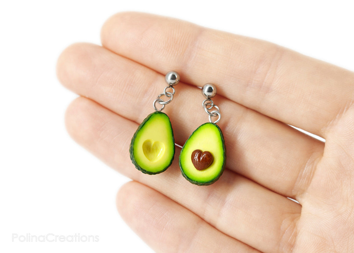 Handmade Avocado Heart Stud Dangle Earrings, Valentine's day gift