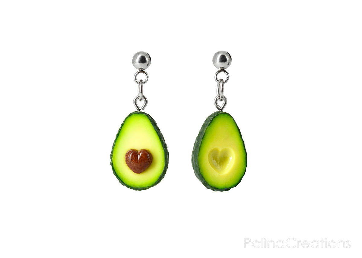 Handmade Avocado Heart Stud Dangle Earrings, Valentine's day gift