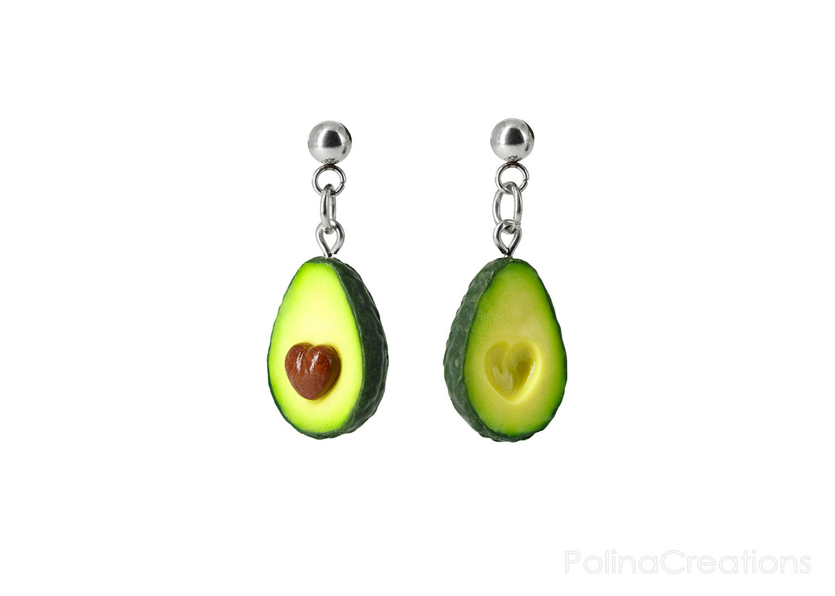 Handmade Avocado Heart Stud Dangle Earrings, Valentine's day gift