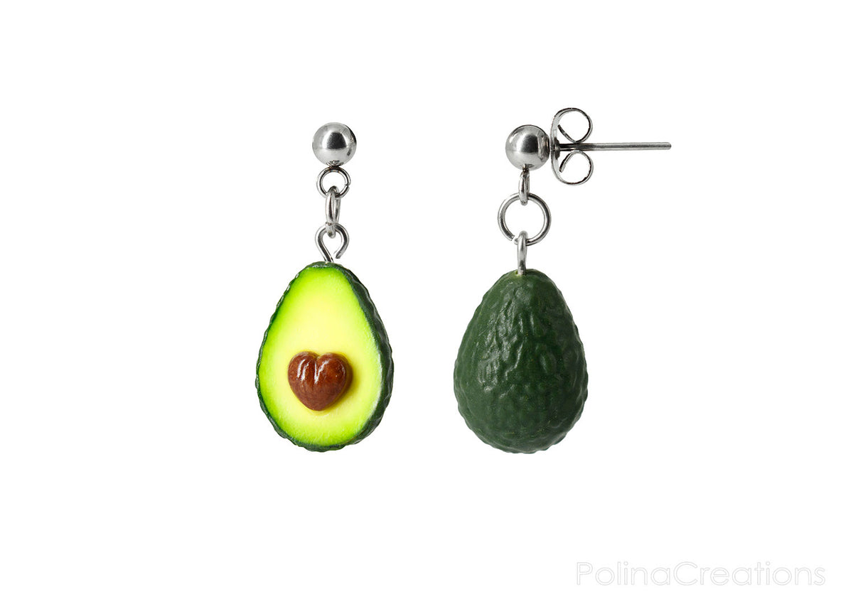 Handmade Avocado Heart Stud Dangle Earrings, Valentine's day gift