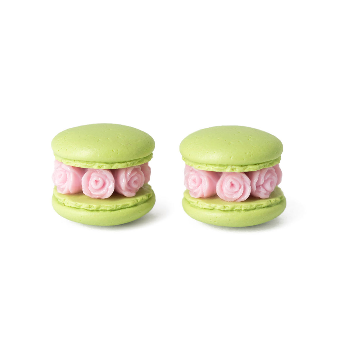 Handmade Lime Green Floral Macaron Stud Earrings