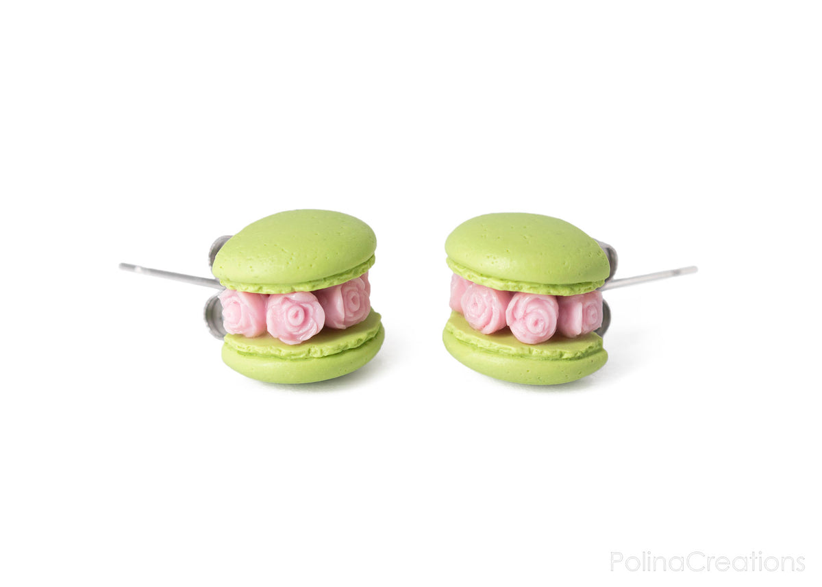 Handmade Lime Green Floral Macaron Stud Earrings
