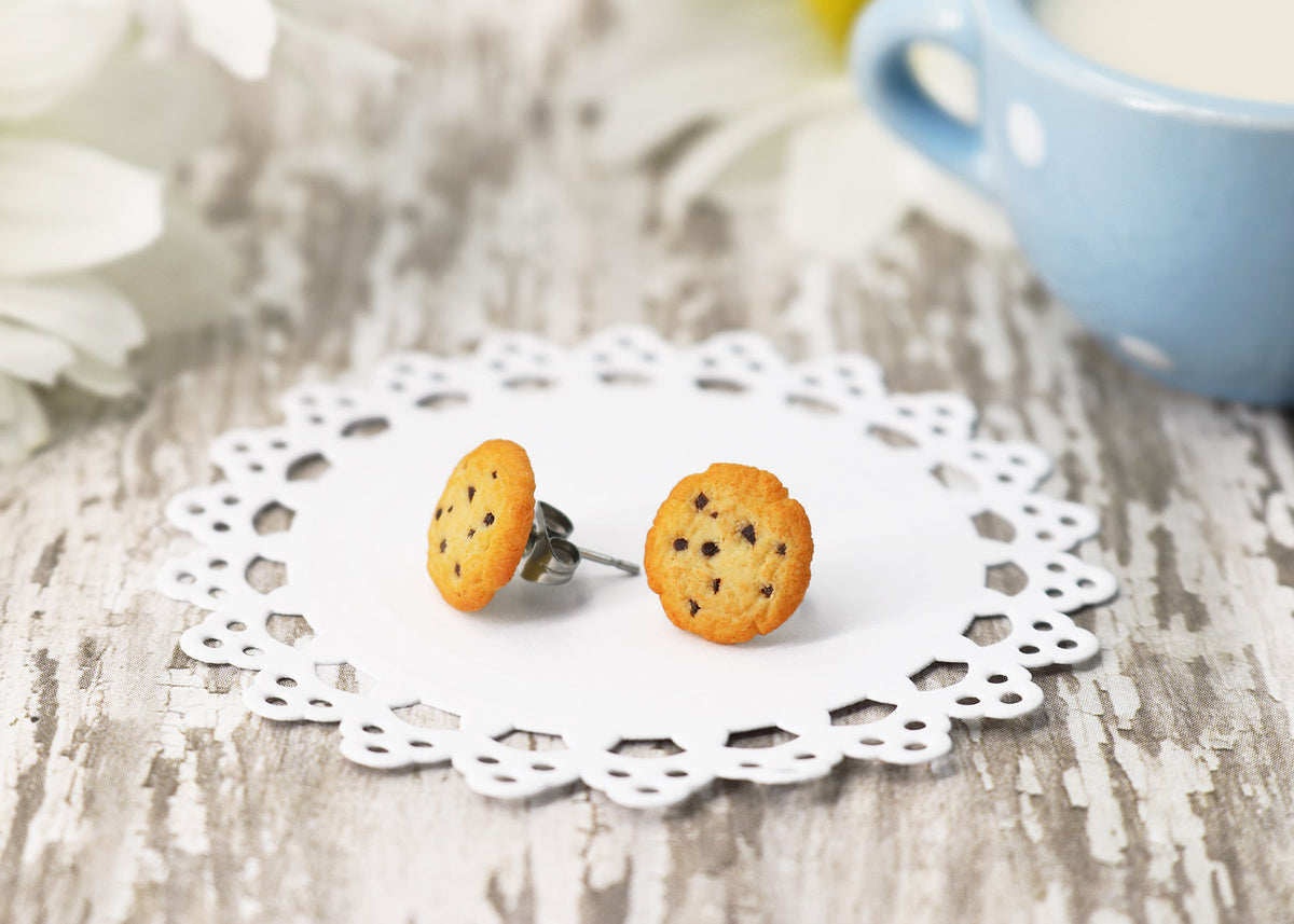 Polinacreations Handmade Chocolate Chip Cookie Stud Earrings, Cookie Earrings Cute Earrings Fake Food Jewelry Chocolate Earrings polinacreations